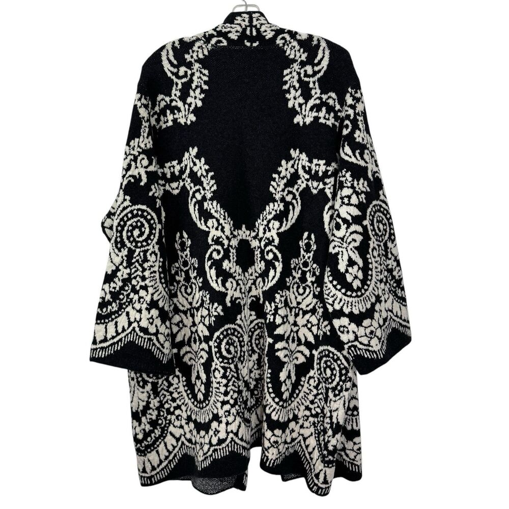 J Jill Cardigan Sweater Size XL Petite Long Jacquard Open Front Black - Picture 2 of 13